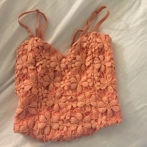 Tobi, flower lace coral cropped top