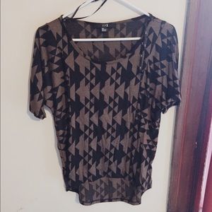 Brown and black tribal print high low shirt