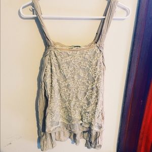 Cream lace front tie back tank top