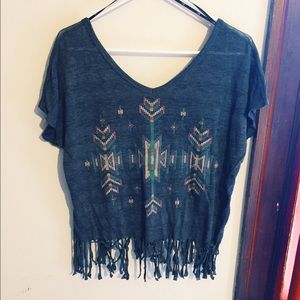 Fringe tribal print shirt
