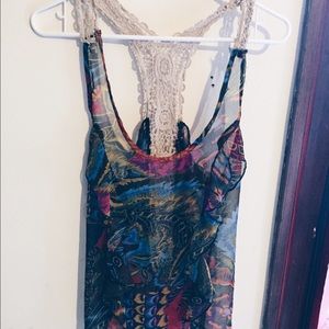Lace razor back printed tank