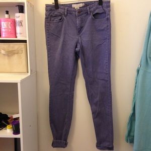 Purple skinny jeans..