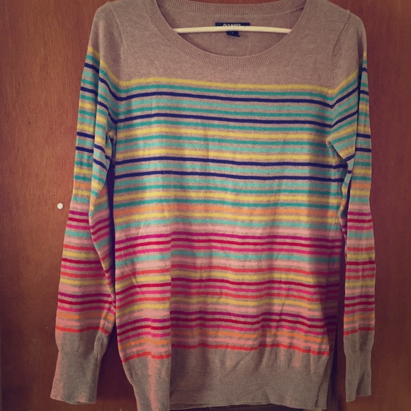 Tan and color striped spring sweater