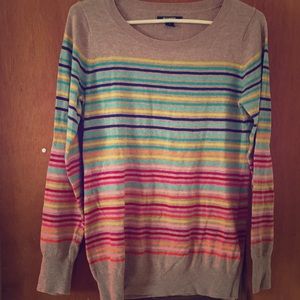 Tan and color striped spring sweater