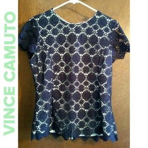Vince Camuto Navy Lace Top