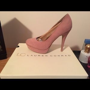 Rose colored suede pumps
