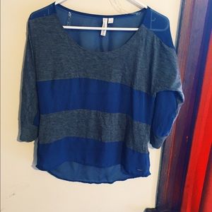 Grey and blue sheer striped shirt