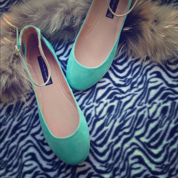 Mint flats with ankle straps