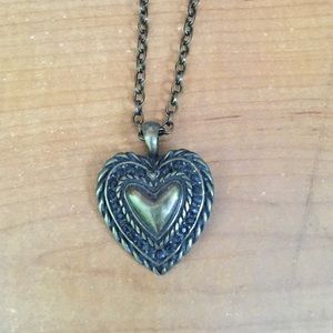 Long gold & black heart necklace