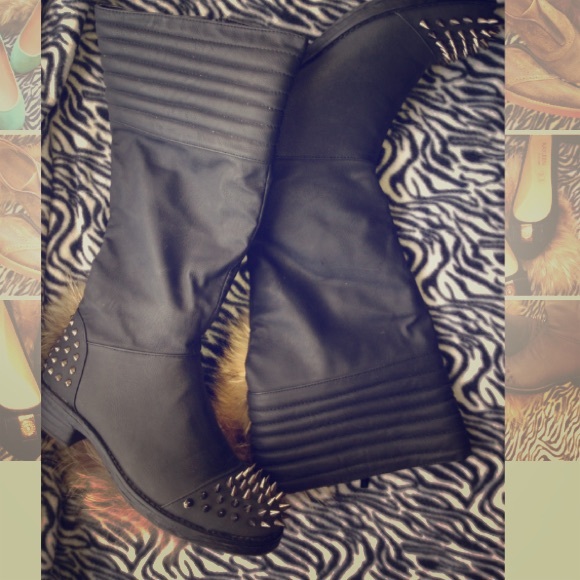 Black Spiked Mid-Calf Boots