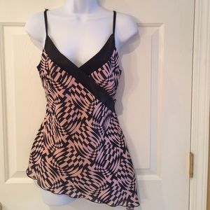 Asymmetrical pink and black tank