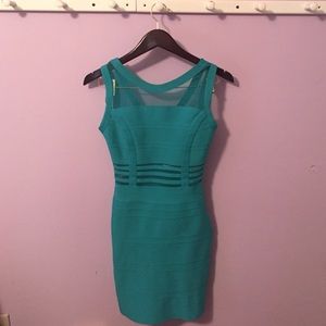 Teal mesh and bandage dress