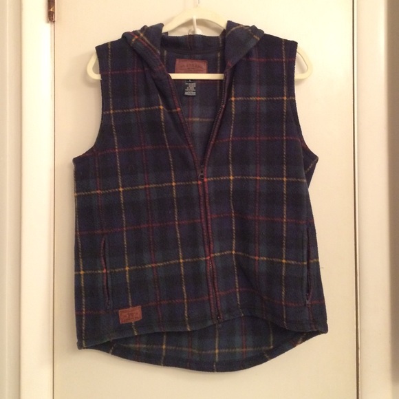 Hooded Fleece Ralph Lauren Plaid Vest - Large