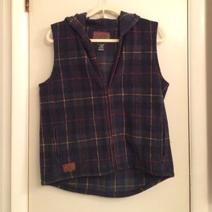 Hooded Fleece Ralph Lauren Plaid Vest - Large