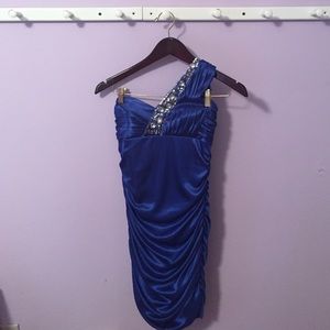 Arden B satin one shoulder rhinestone dress