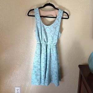 Francesca's Tan & Blue Lace Party Dress