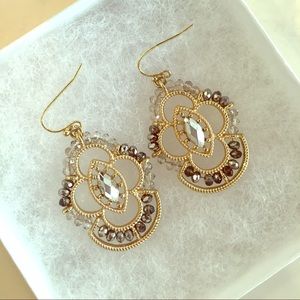 Gold Tone and Silver Bead Ornate Earrings