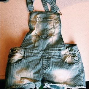 Pin striped overalls