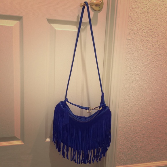 Suede Blue Fringe Purse