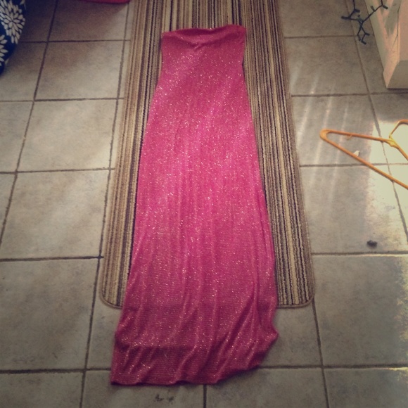 Long elegant hot pink sparkle dress