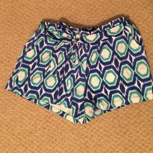 Blue and green polyester shorts