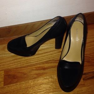 Nine West black leather suede loafer heels new