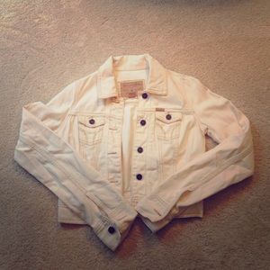 Hollister distressed white denim jacket