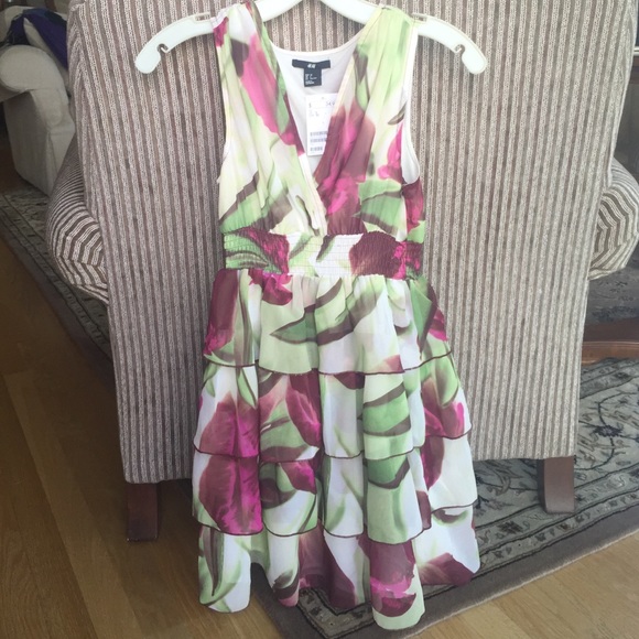 Green and pink flowery dress
