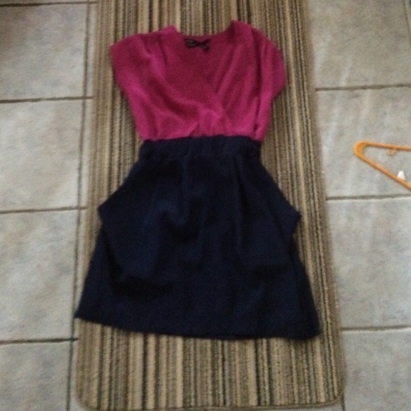 Cute pocket dress high waist pink n navy