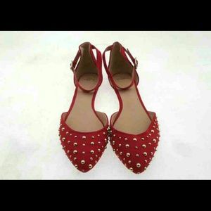 Zara suede studded ankle strap flats