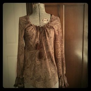Sheer brown Ann Taylor LOFT shirt with ruffles
