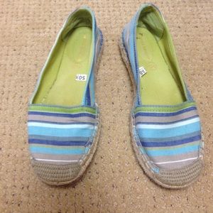 Turquoise stripe slip ons. Good condition.