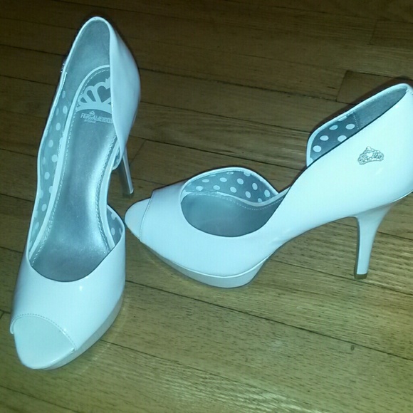 white fergalicious platform pumps