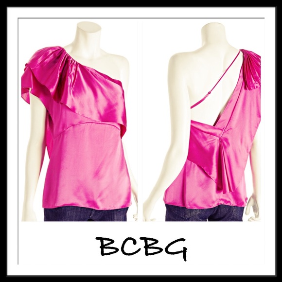 NWT BCBG Pink Satin Ruffled One Shoulder Blouse