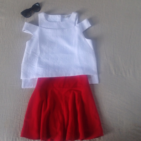 Red flared mini skirt