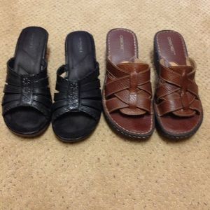 Wedge sandal bundle. Black and brown. Exc cond.