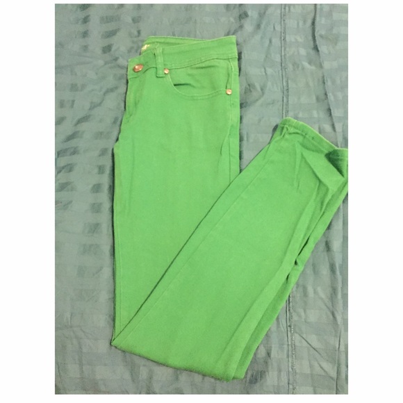 Summer green denim ankle jeans