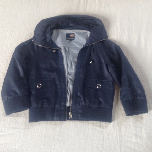 Navy cropped jacket with high collar