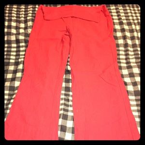 Coral color, fold over Linen pants