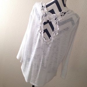 Floral lace open back knit top