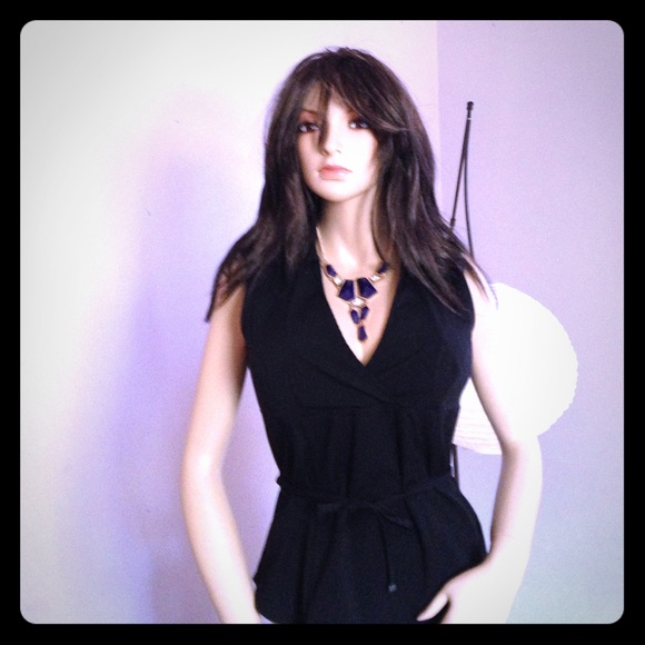 Express stretch black V neck with tie around waist