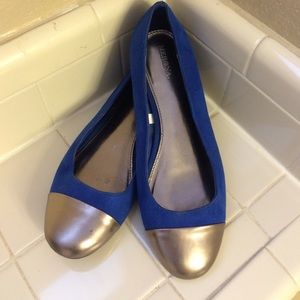 Blue silver toed flats