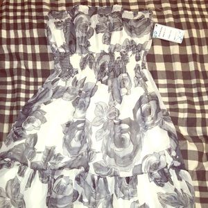 Black and white floral chiffon dress