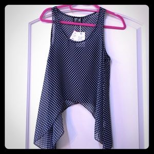 Navy with white polka dot sheer top