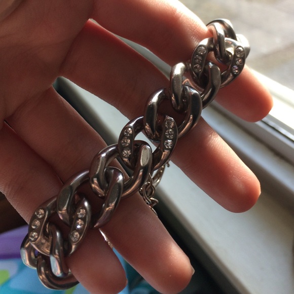 silver chain bracelet w/ rhinestone embellishments