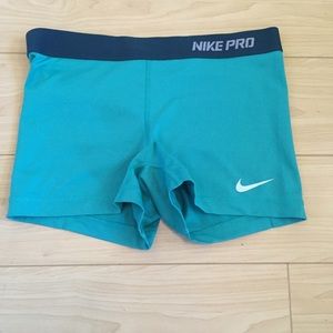 Nike pro shorts. Green/teal color
