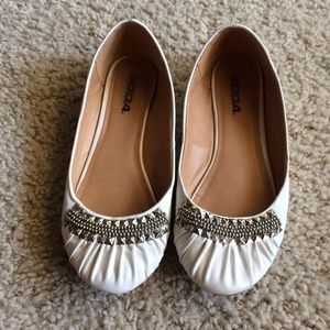 White Pleather Studded Flats