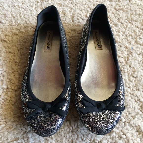 Black Glittery Flats