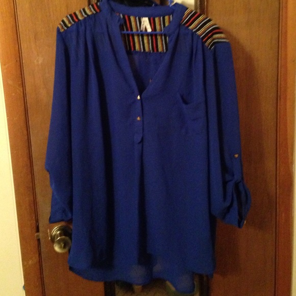 Royal Blue Tunic and dusty rose Maurice's blouse
