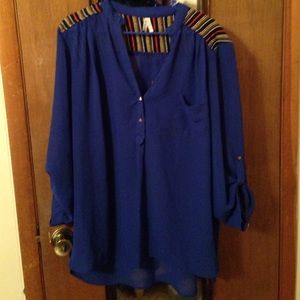 Royal Blue Tunic and dusty rose Maurice's blouse